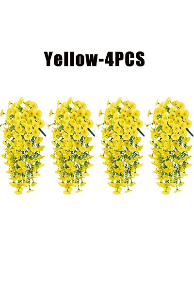 Choice Yellow-4PCS Artificial Hanging Flowers Plants Faux Silk Purple Morning Glory Long Vines UV Resistant