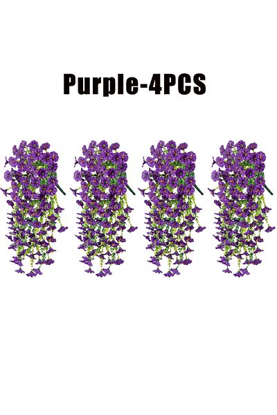 Choice Purple-4PCS Artificial Hanging Flowers Plants Faux Silk Purple Morning Glory Long Vines UV Resistant
