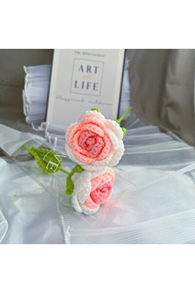 Choice زهور وردية كروشيه قطعة واحدة، باقات زهور توليب صناعية مصنوعة يدويًا من...