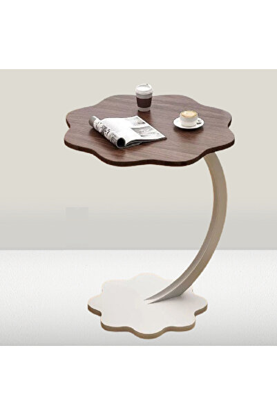 rexa Modern Flower-Shaped Wood Top Side Table with Curved Metal Base
