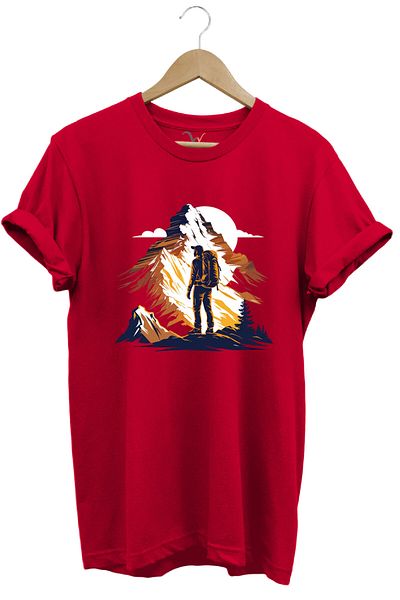 WİDİ Mountain Mountain Hiking and Snow Landscape Printed 100% Cotton Unisex Regular Fit T-Shirt