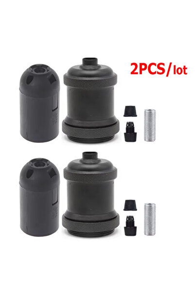 choice2 قطعتان من قواعد مصابيح عتيقة سوداء غير لامعة، حامل مصباح لولبي من نوع...