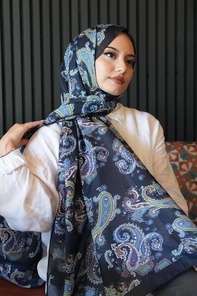 AFVENTE Μαλακό βαμβακερό σάλι Paisley Pattern Navy Blue