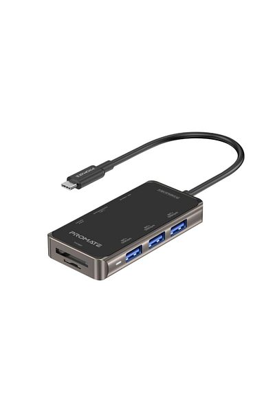Promate موزع USB-C، محول متعدد الوظائف 8 في 1 من النوع C مع منفذ توصيل طاقة USB-C بقوة 100 وات