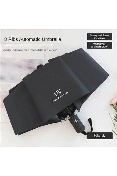 Choice metal-fiber composite 8K black Mini Umbrella Folding Automatic Anti UV Rain Sun Umbrella Fashion Por