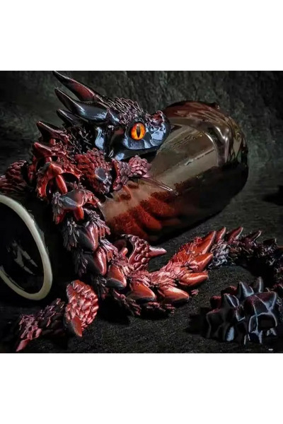 Choice Burgundy 1pc Charming 3D Printed Double-Horned Dragon Figurine with Ra...