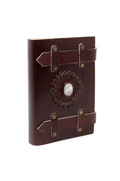 OEM LEATHER JOURNAL | HANDMADE | WITH MOONSTONE CRYSTAL | 15 x 10 cm *