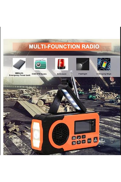 Choice Orange DAB/DAB+/FM Digital Radio with 5000mAh power bank Solar Emergency SOS Radio with hand crank