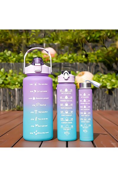 Choice 2.0L purple blue-3pcs 2 Liter Water Bottle with Straw Female Girls Large Portable Travel Bottles Spo