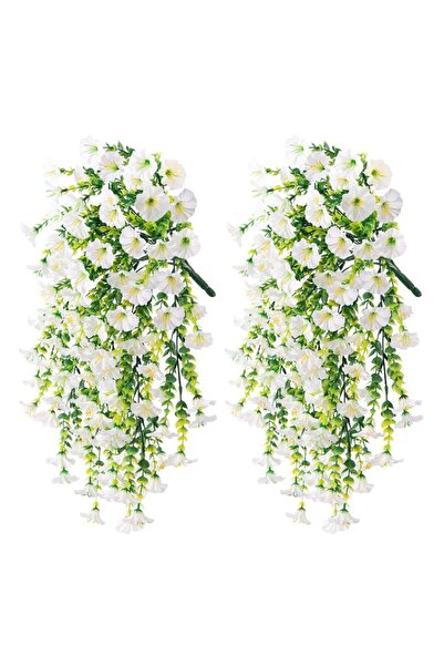 Choice زهور صناعية معلقة من زهور الصباح، قطعتان باللون الأبيض، زهور صناعية مع...