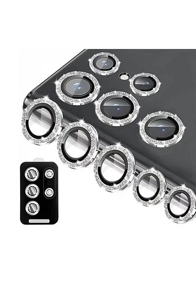 Choice S25 Ultra Glitter Silver For Samsung Galaxy S24 Ultra HD Glitter Diamond Metal Ring Camera Glass Len