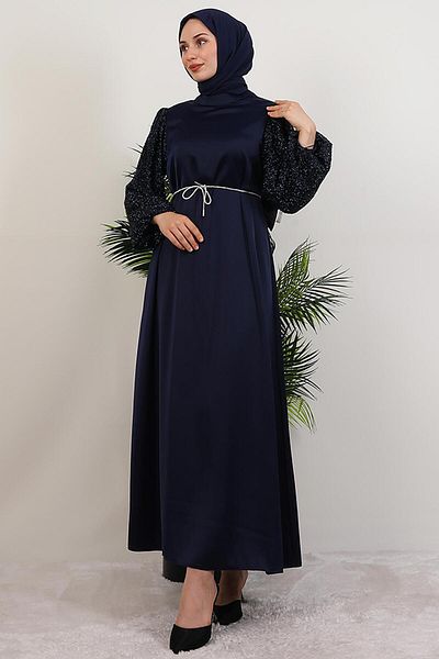 GİYZAMİLA Φόρεμα με μοτίβο με μανίκια Navy Blue