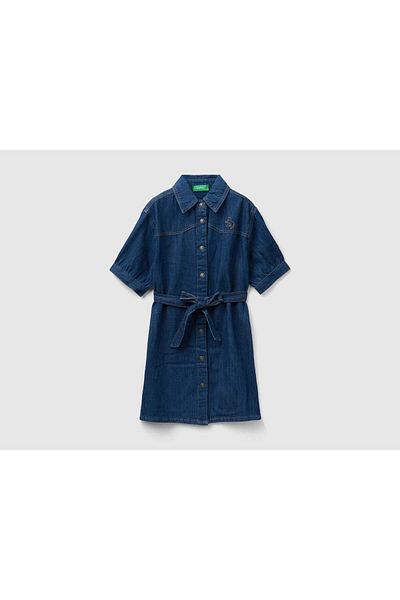 United Colors of Benetton Girls' Denim Shirt Dress with Waist Belt