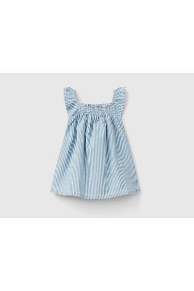 United Colors of Benetton Lightweight Striped Denim Dress for Baby Girls