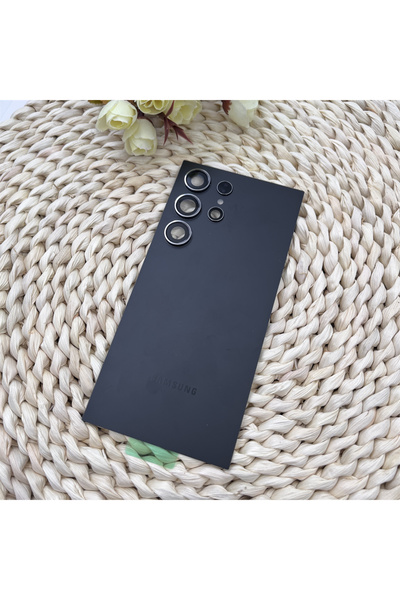 Samsung غطاء هاتف محمول أسود GALAXY S24 Ultra S24U بباب حقيقي وغطاء خلفي وبطا...