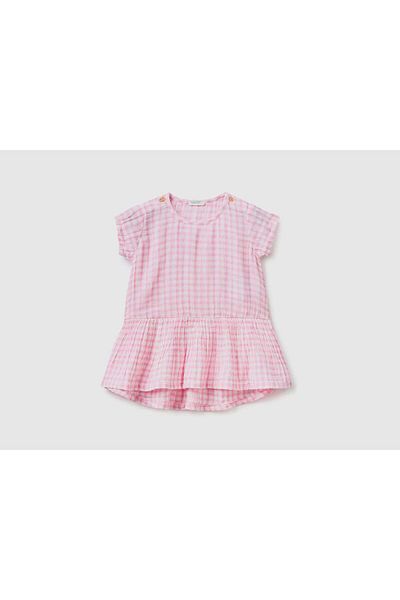 United Colors of Benetton Pure Cotton Gingham Dress with Short Sleeves for Baby Girls