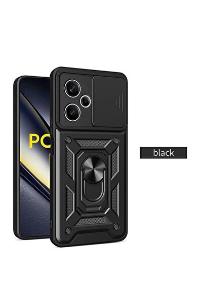 Choice غلاف أسود مقاوم للصدمات لهاتف POCO F6، غلاف حامل سيارة لهاتف POCO X7 P...