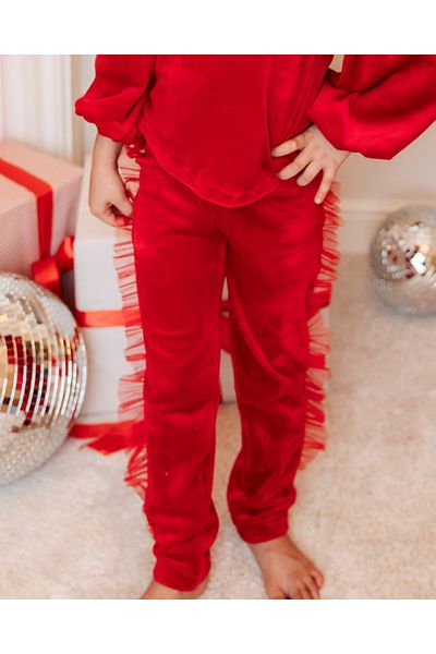fustite cu luminite Velvet Tights with Tulle Ruffle, Red - 5-6 years (110-116 cm)