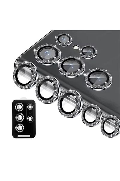 Choice S25 Ultra Glitter Black For Samsung Galaxy S24 Ultra HD Glitter Diamond Metal Ring Camera Glass Lens