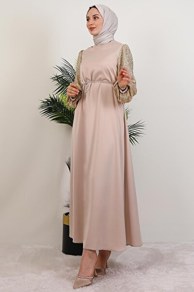 GİYZAMİLA Sleeve Patterned Dress Gold