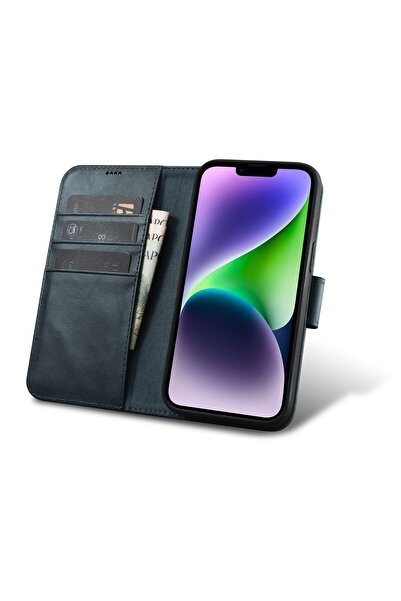 ICARER Husă din piele 2 în 1 pentru iPhone 14 Plus, anti-RFID, cu aspect de p...