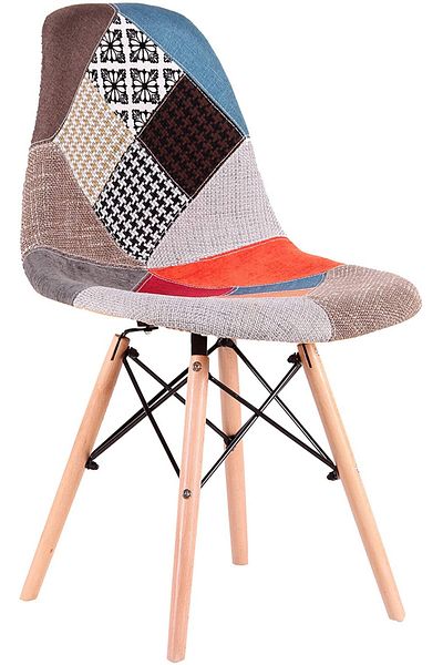AWF AL WADI FURNITURE Pachy Single Patchwork Chair in Linen Fabric, Living Room Dining Chair with Soft Cushion Backrest