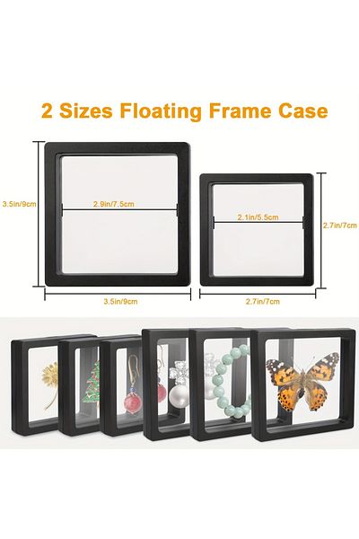Choice 10 Pack (9X9cm) black 10 pack 3D Floating Frame Display Stand, Transparent PE Floating Display Case