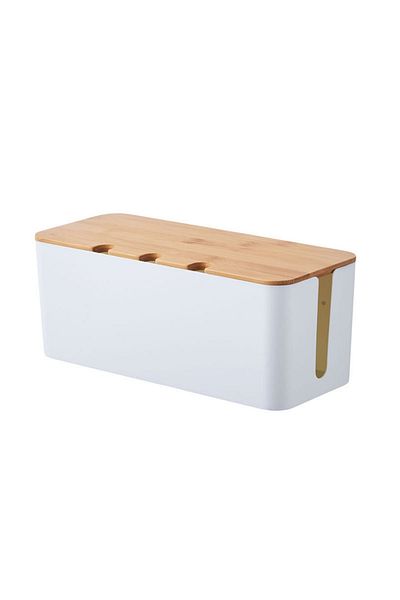 Choice S WHITE Large Cable Management Box – Wooden Style Cord Organizer and Cover for TV Wires, Computer, U