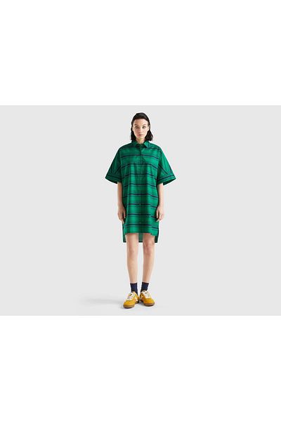 United Colors of Benetton Short Striped Button-Up Dress with Half Sleeves