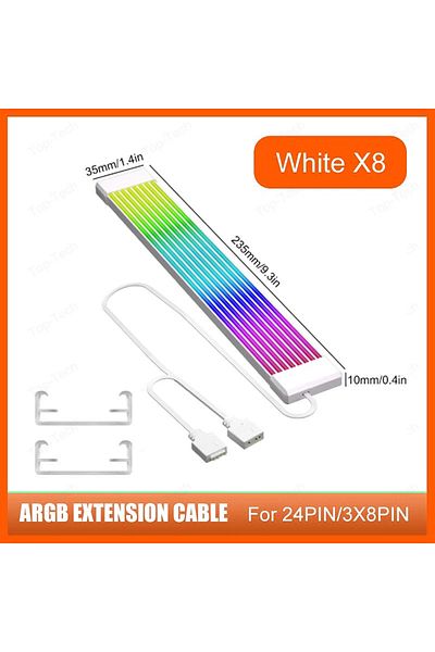 Choice شريط إضاءة RGB أبيض X8 PC مناسب لكابل PSU PC RGB GPU كابل 5 فولت 3 سنون ARGB Sync PC Extension C