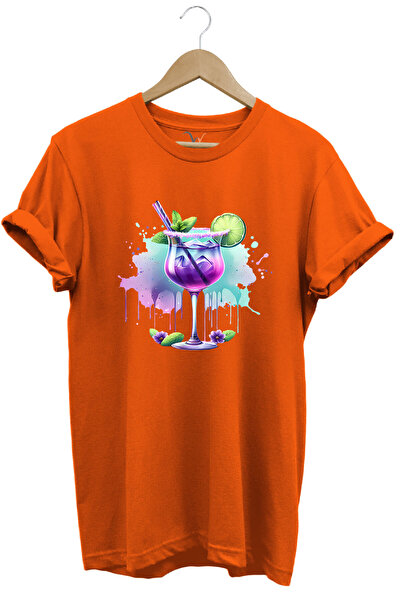 WİDİ تي شيرت صيفي ملون مطبوع عليه كوكتيل استوائي 100% قطن للجنسين بقصة عادية