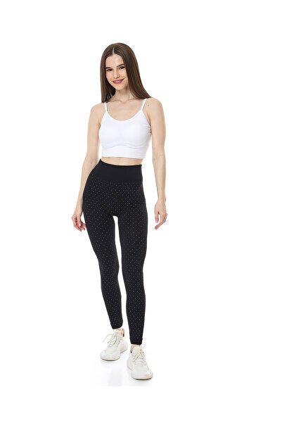 R&B بنطال ضيق أسود منقط بدون درزات - مقاس S-XL