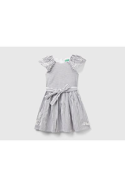 United Colors of Benetton Striped Dress with Embroidery for Girls