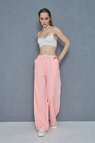 NEW LAVİVA Women's Brode Detailed Striped Poplin Trousers 700-3757