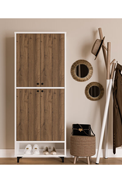 LİYANO 4 Kapaklı 9 Raflı Ayakkabılık Çok Amaçlı Mutfak Dolabı Havlu Dolabı Kiler Dolabı Erzak Dolabı