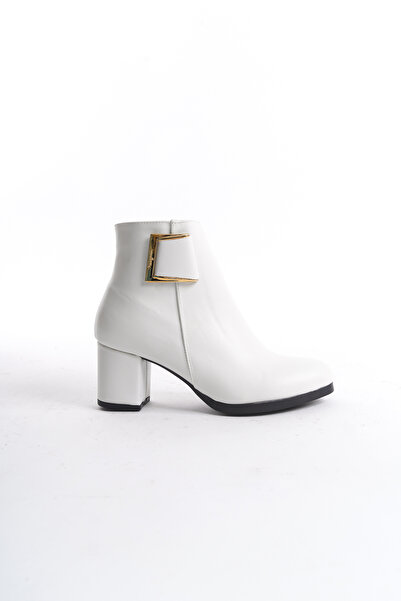 LUPİN SHOES Γυναικείες μπότες με τακούνι με λεπτομέρεια με αγκράφα Alora White Skin