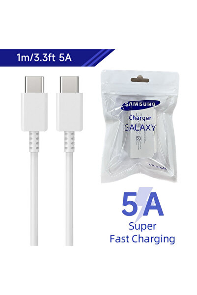 Samsung كابل PD أصلي أبيض بطول 1 متر و5 أمبير و45 واط، شاحن USB Type-C سلكي ف...