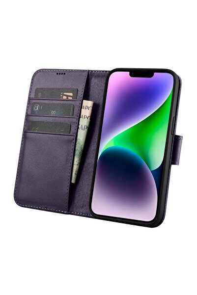 ICARER Husă din piele 2 în 1 cu clapă pentru iPhone 14 Plus, anti-RFID, porto...