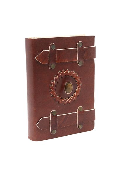 OEM LEATHER JOURNAL | HANDMADE | WITH TIGER EYE CRYSTAL | 15 x 10 cm *