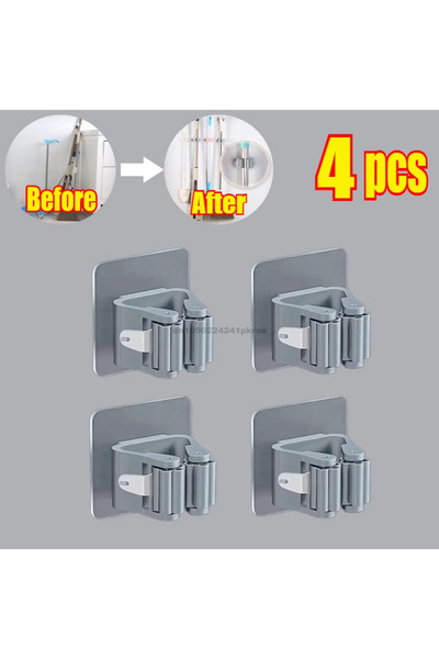 Choice حامل ممسحة ذاتي اللصق رمادي اللون، حامل مكنسة مثبت على الحائط، حامل مم...