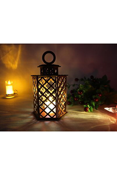 Genel Markalar Lazer Kesim Ahşap Dekoratif Mum Fener Mumluk