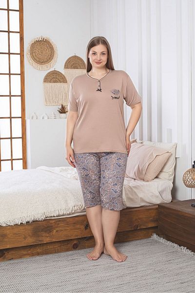 Asel Large Size Lycra Combed Cotton Fabric Capri Pajama Set