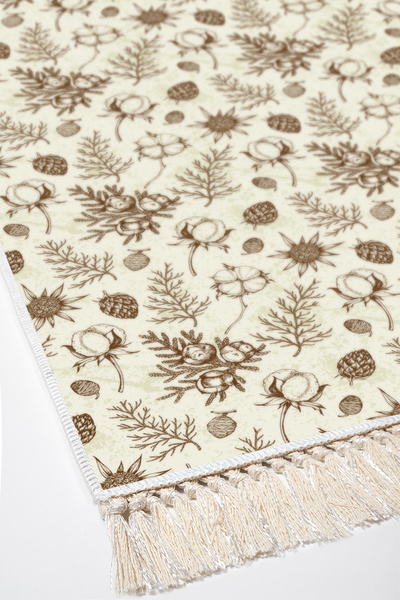 Alanur Home Non-Slip Base Djt Toilet Set Trend Fringed Vintage Al5012 Beige