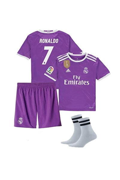 yenteks Mor Real Madrid Ronaldo 7 Numara Çocuk Forma Takımı 3'lü Set Çorap He...