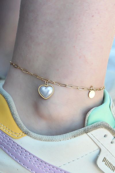 ALFA AKSESUAR 03 316L Steel Gold Color Heart Model Women's Anklet - TJ-HH1493