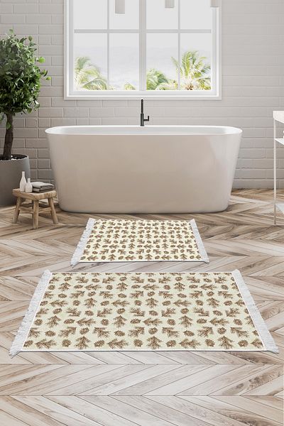 Alanur Home Αντιολισθητική βάση Djt Σετ τουαλέτας Star Cotton Fringe Vintage AL5013 Μπεζ
