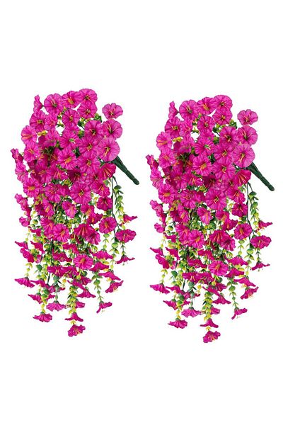 Choice Fuchsia-2PCS 2PCS Artificial Morning Glory Hanging Flowers Fake Flower Outdoor Home Garden Wall Hang