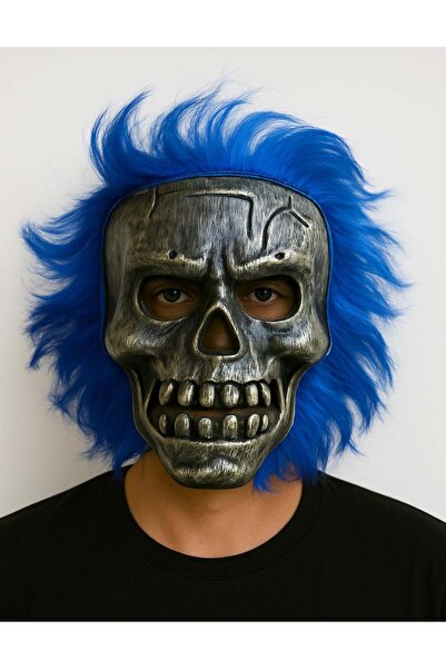 Ethab Ticaret Wild skull - silver skull blue hair skeleton mask