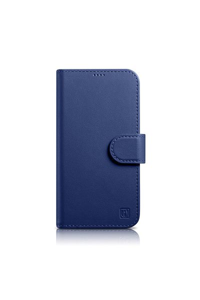 ICARER Husă portofel 2 în 1 din piele pentru iPhone 14, anti-RFID, albastră