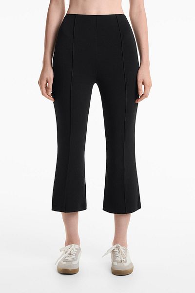 Oysho Cotton blend flare capri trousers with crease